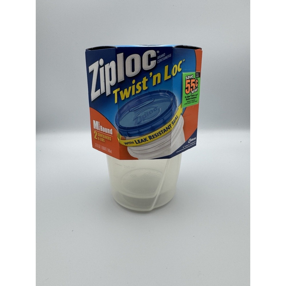 Ziploc Twist 'n Loc Medium Round 1‎ Qt/32 Oz Containers & Lids 2-Count NEW